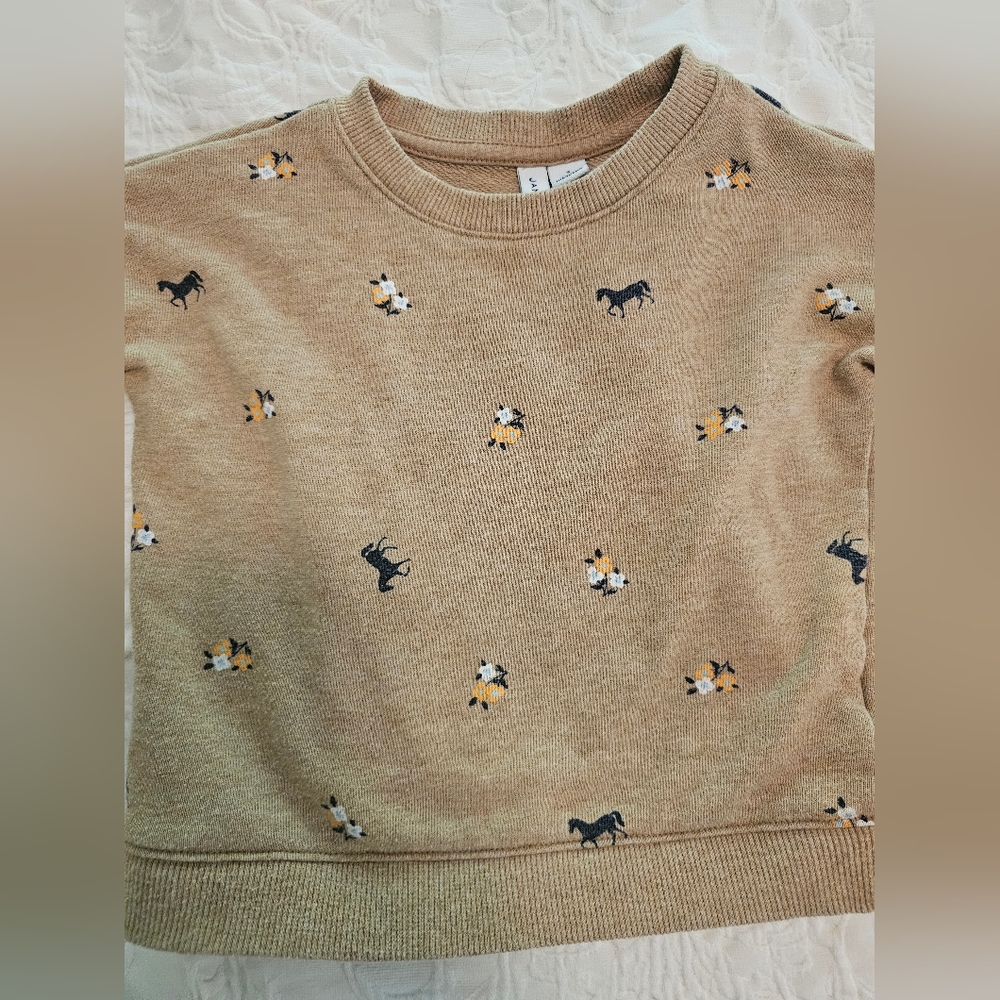 Janie and Jack Tan Sweater with Horse Pattern